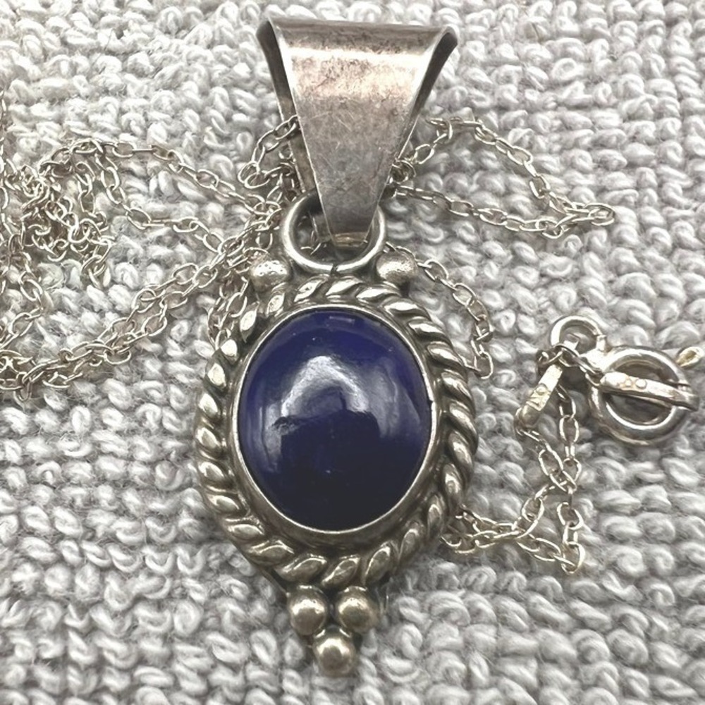 Vintage Native American Sterling Silver Necklace Blue Lapis T Spencer 18" 5g